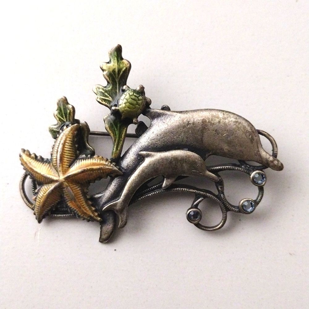 Vintage (KC)Kenneth Cole Signed -Underwater Brooch - Dolphin Ocean Theme - OS - Picture 2 of 4